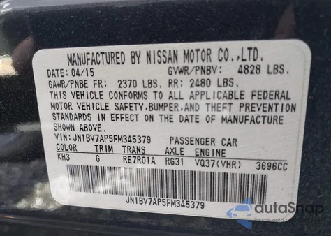 2015 Infiniti Q50 Premium z USA, uszkodzony, nr VIN JN1BV7AP5FM345379